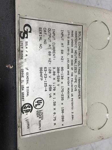 Used SOLA ELECTRIC Transformer Regulator 63-23-125-4 #127275