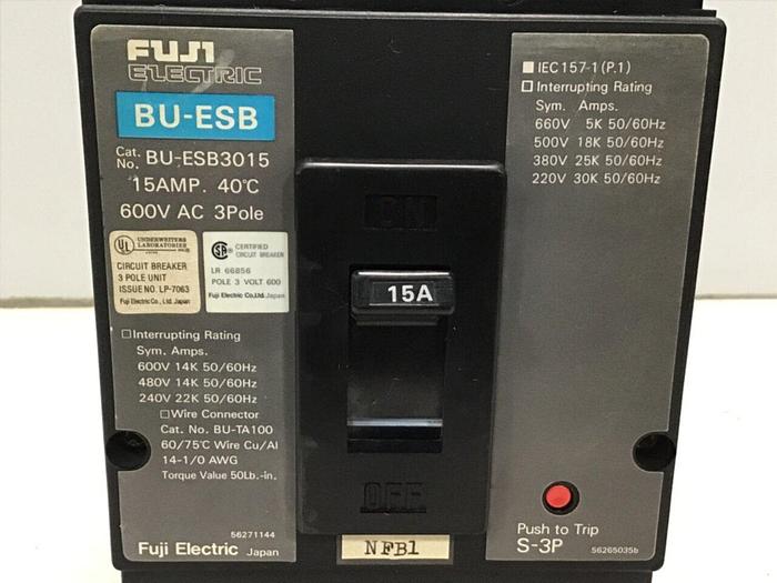 Used FUJI ELECTRIC 15 Amp Circuit Breaker BU-ESB3015 #119738
