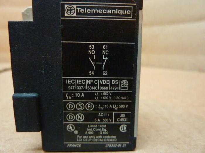 Used TELEMECANIQUE 10 Amp Contact Block LA1DN11 #103170
