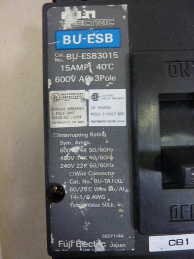 Used FUJI ELECTRIC 15 Amp Circuit Breaker BU-ESB3015 #61178