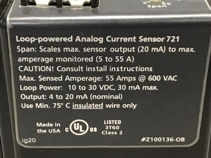 Used HAWKEYE INST INC Analog Current Sensor Z100136-OB #123585