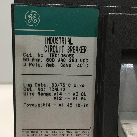 Used GE 50 Amp Circuit Breaker TED136050 #93851