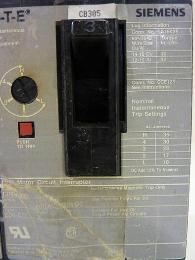 Used SIEMENS 3 Amp Circuit Breaker ED63A003 #42329