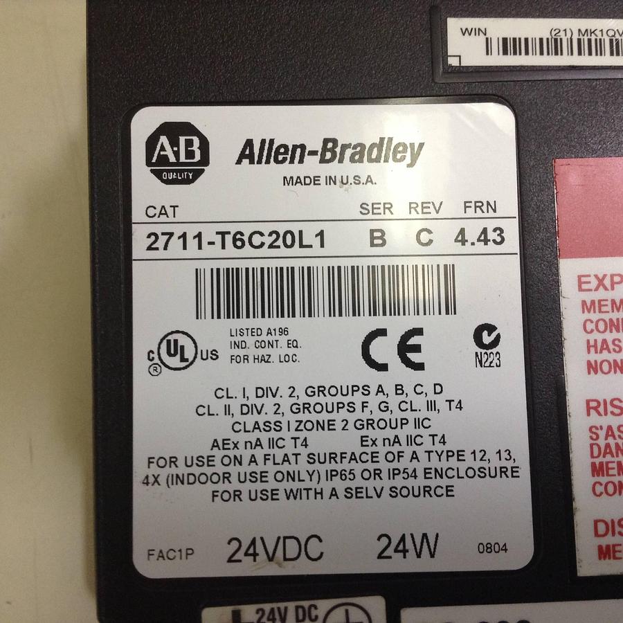 Used ALLEN BRADLEY Panel View 600 2711-T6C20L1 SER B #85539