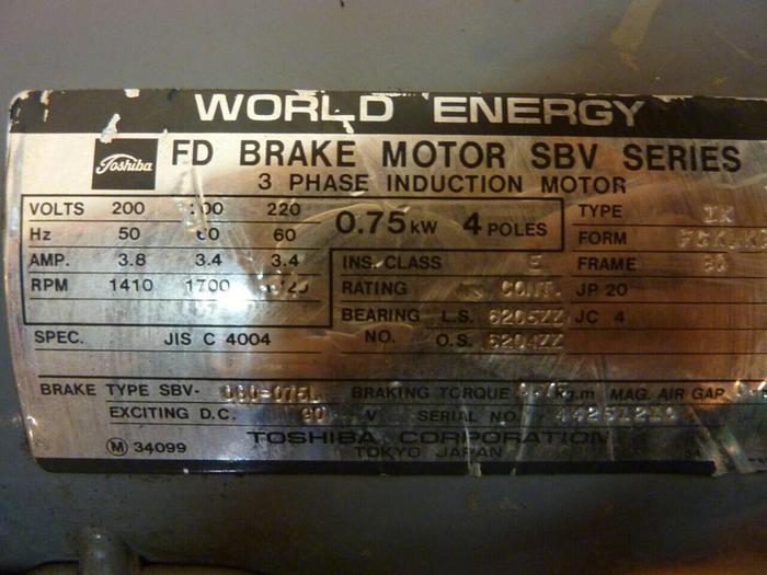 Used TOSHIBA 1 HP Induction Motor SBV-080-075L USED