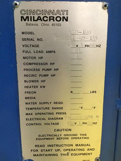 Used CINCINNATI MILACRON 100 CFM Desiccant Dryer CDD-100 Used