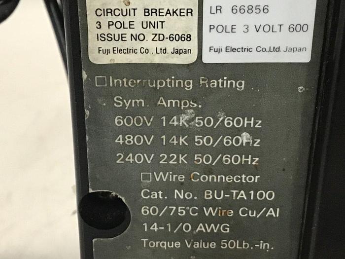 Used FUJI ELECTRIC 70 Amp Circuit Breaker BU-ESB3070 #129400