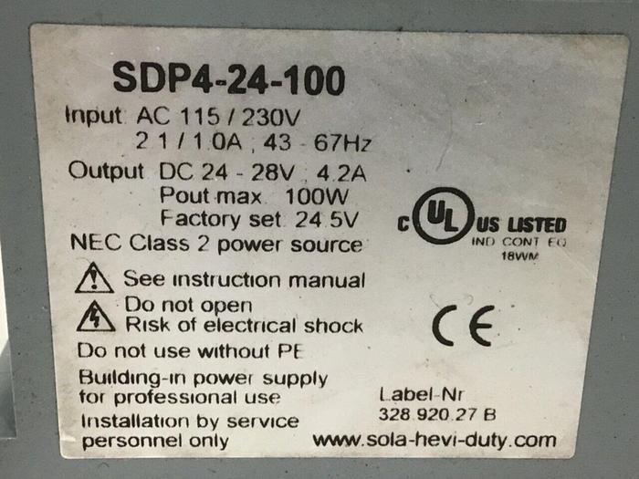 Used SOLA ELECTRIC Power Supply SDP4-24-100 #115881