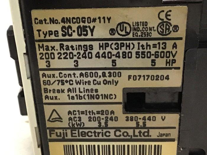 Used FUJI ELECTRIC Contactor SC-05Y 4NC0G011Y #125487