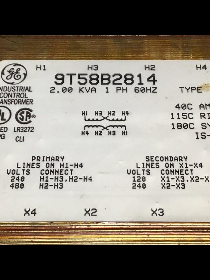 Used GENERAL ELECTRIC 2.00 kVA Transformer 9T58B2814 USED