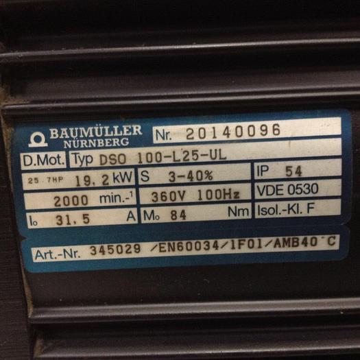 Used BAUMULLER 25 HP Servo Motor DSO 100-L25-UL Used