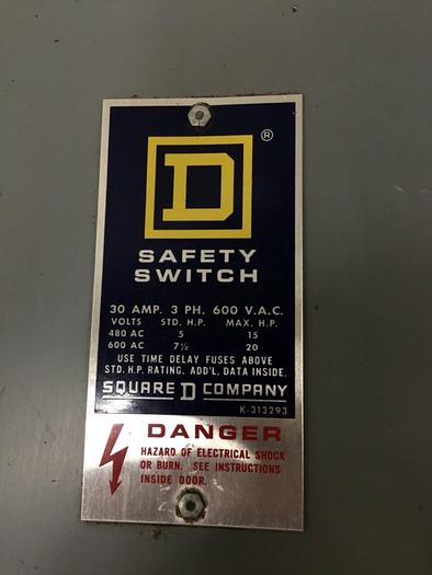 Used SQUARE D 30 Amp Safety Disconnect Switch H-361 #41708