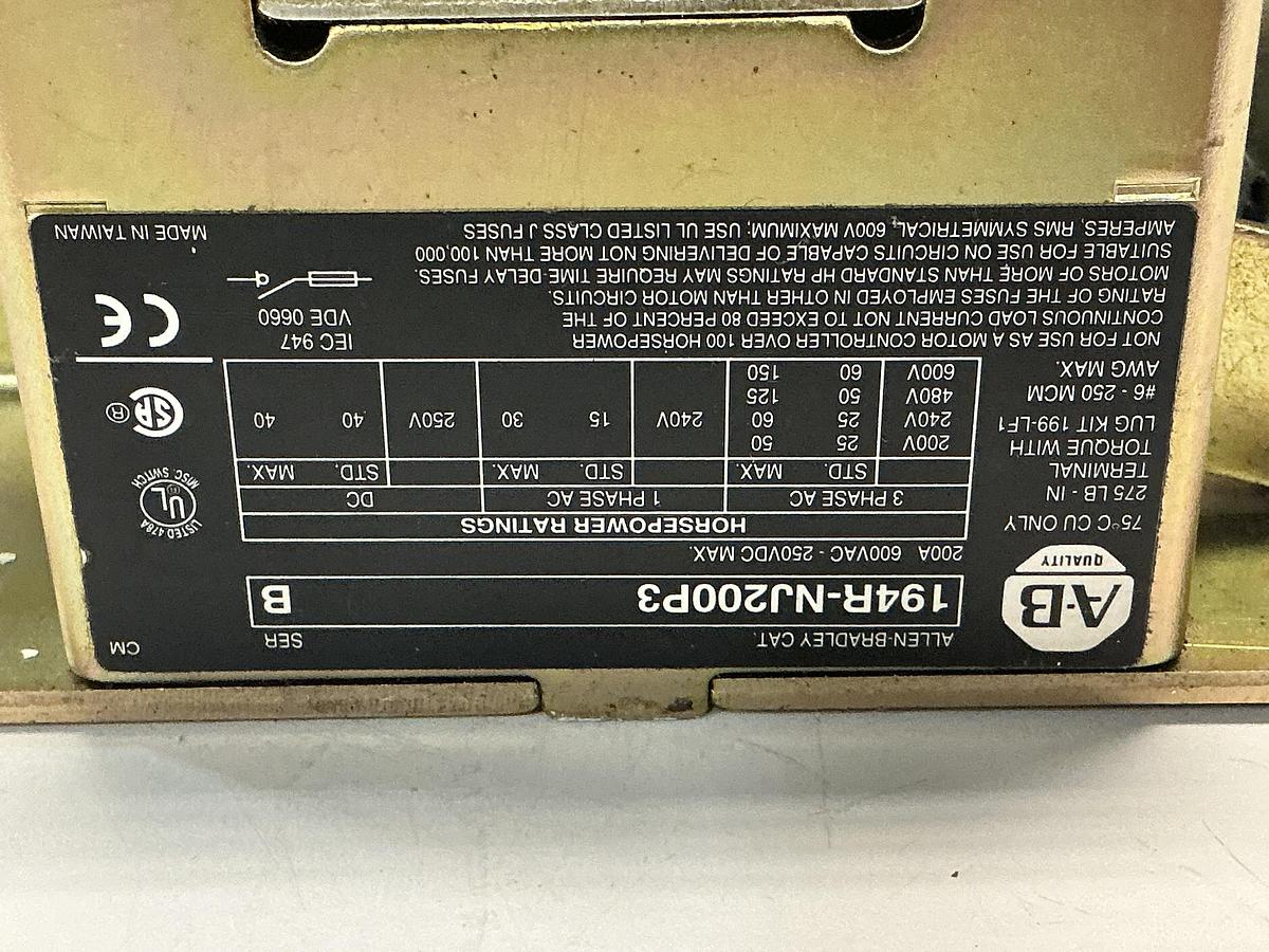 Used ALLEN BRADLEY 194R-NJ 200P3