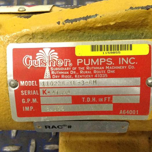 Used GUSHER Coolant Pump 11022K-XL-3-CM #74821