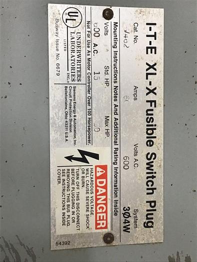 Used SIEMENS 60 Amp Buss Plug RV462 #137256