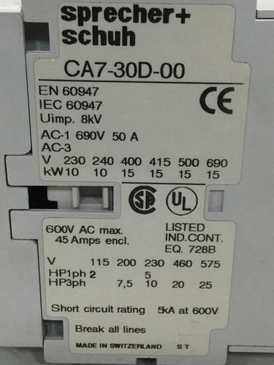 Used SPRECHER & SCHUH Contactor CA7-30D-00 #103999
