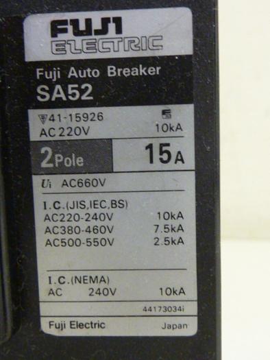 Used FUJI ELECTRIC 15 Amp Auto Circuit Breaker SA52-15 #60726