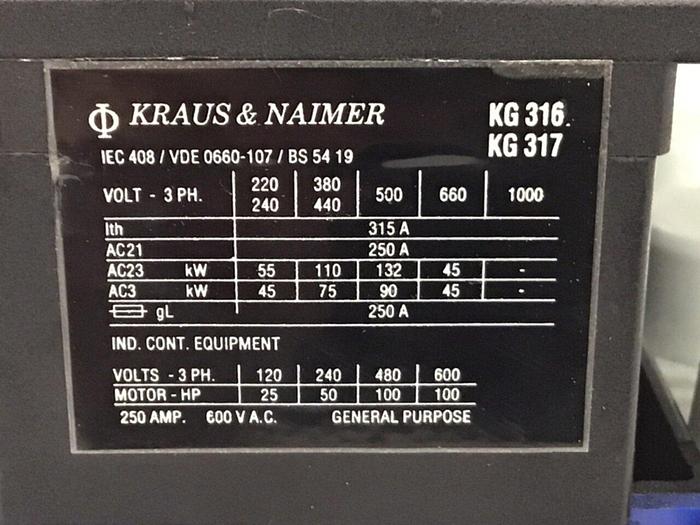 Used KRAUS & NAIMER Disconnect Switch KG 316 #126098