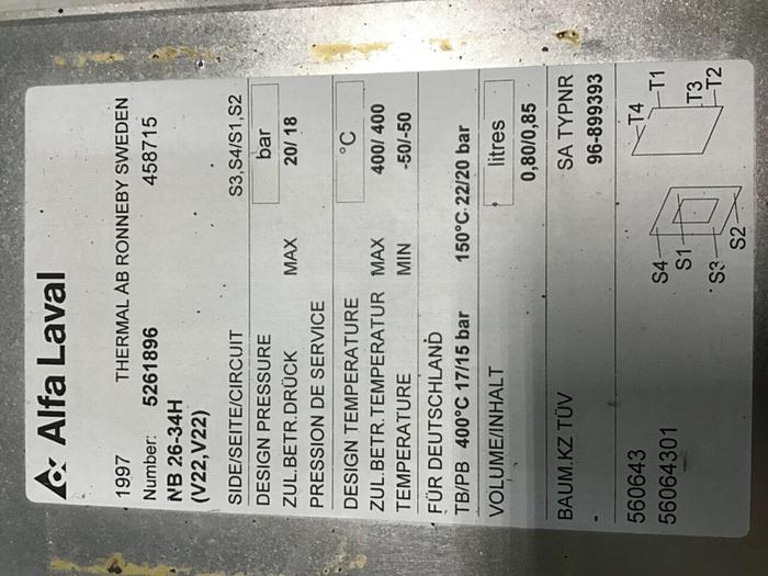 Used ALFA LAVAL Heat Exchanger NB 26-34H #138221