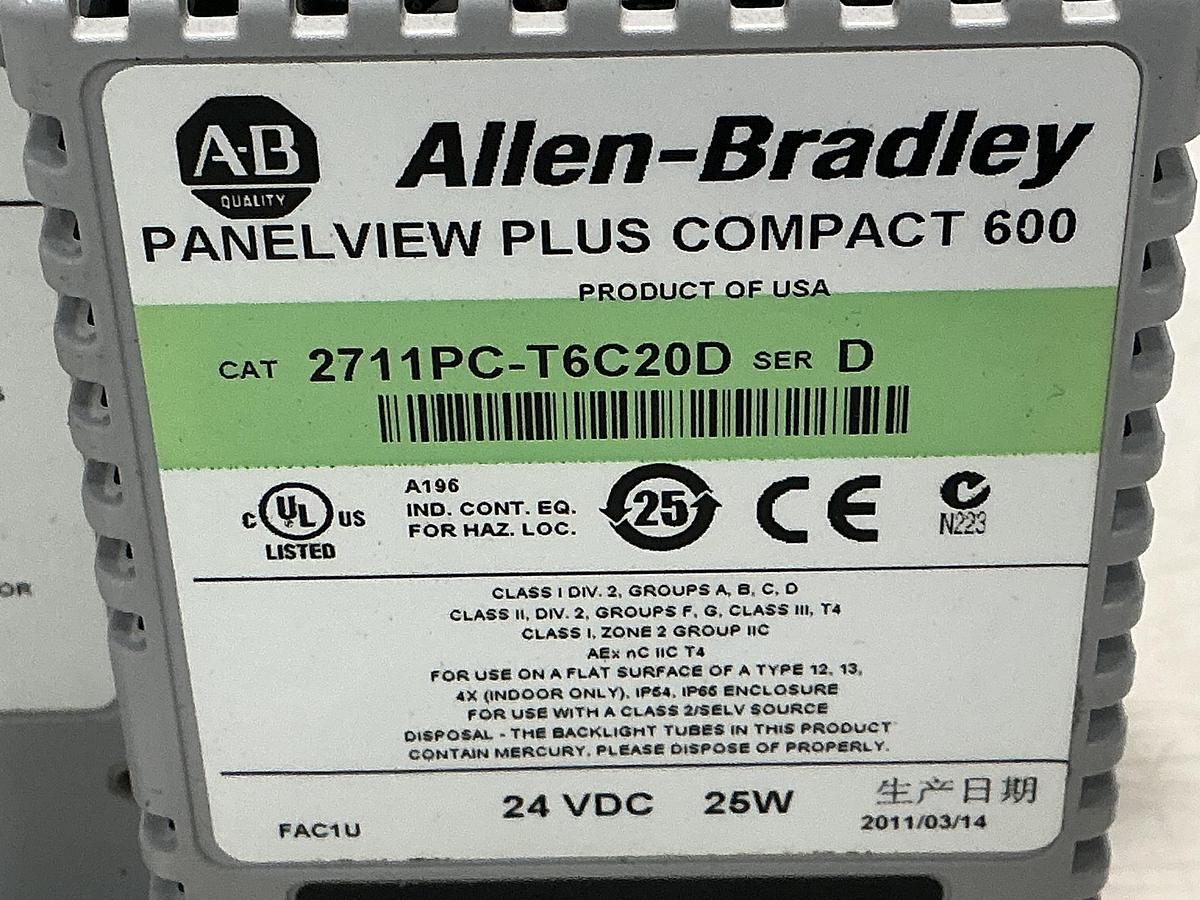 Used ALLEN BRADLEY 2711PC-T6C20D SER D