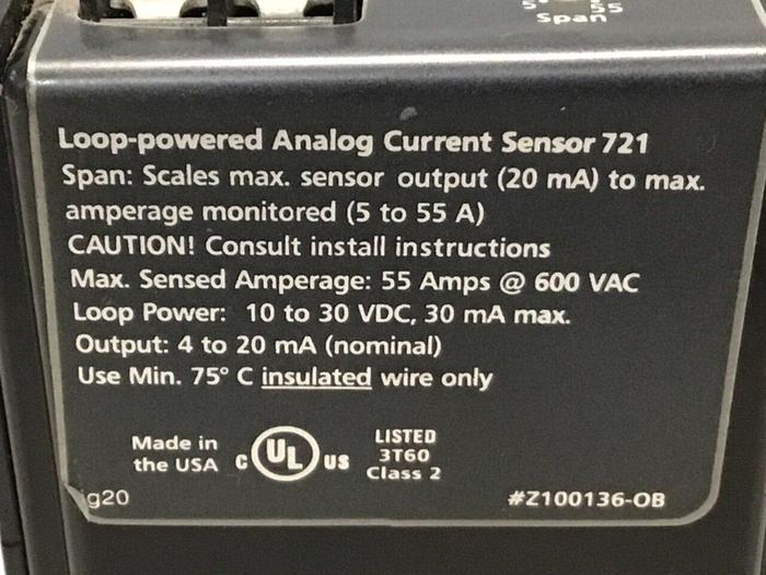 Used HAWKEYE INST INC Analog Current Sensor Z100136-OB #123595