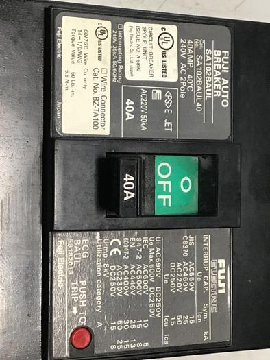 Used FUJI ELECTRIC Circuit Breaker 40 Amp SA102BAUL #119755