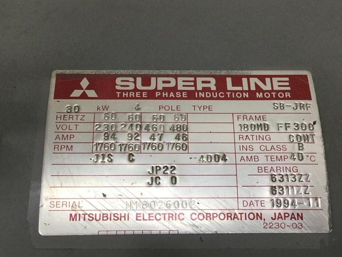 Used MITSUBISHI 40 HP Induction Motor SB-JRF 40 HP Used