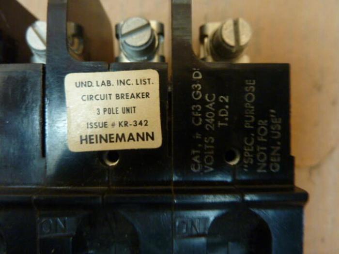 Used HEINEMANN 15 Amp Circuit Breaker CF3 G3-D #28442