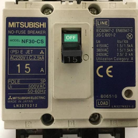 Used MITSUBISHI 15 Amp Circuit Breaker NF30-CS-15 #90239