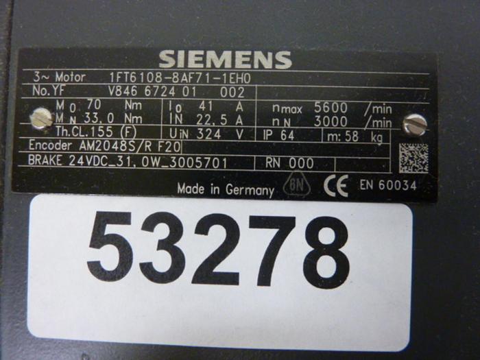 Used SIEMENS Servo Motor IFT6108-8AF71-1EH0 Used