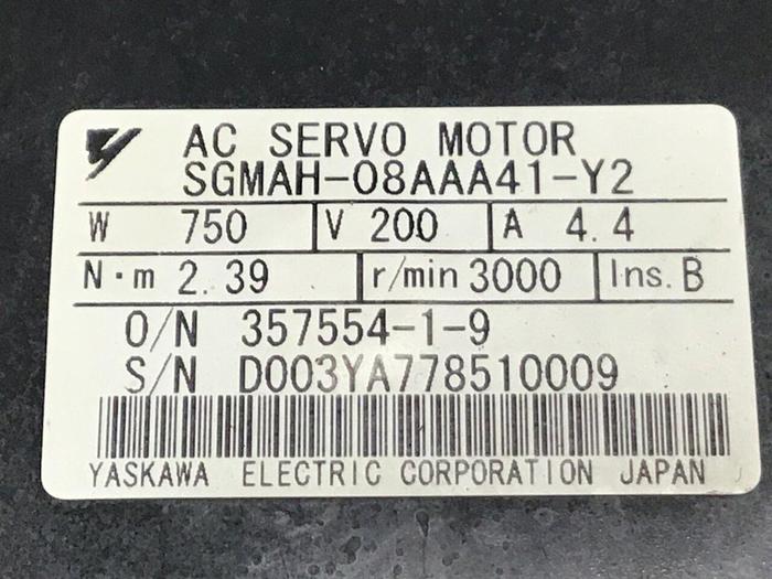 Used YASKAWA Servo Motor SGMAH-08AAA41-Y2 #128911