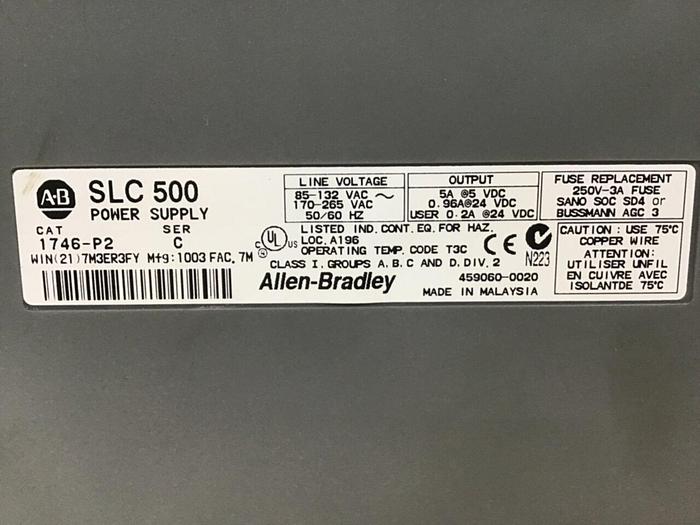 Used ALLEN BRADLEY Power Supply, Slot Rack 1746-P2 SER C / 1746-A10 SER B #129888