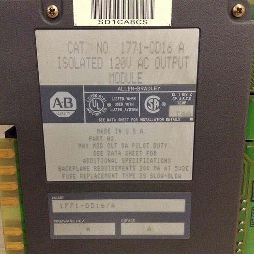 Used ALLEN BRADLEY AC Output Module 1771-OD16 #71766