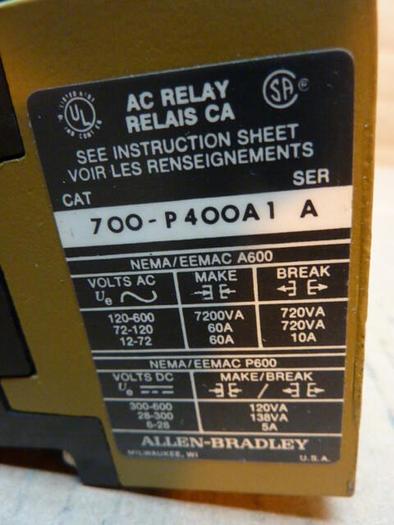 Used ALLEN BRADLEY AC Relay 700-P400A1 SER A #45938