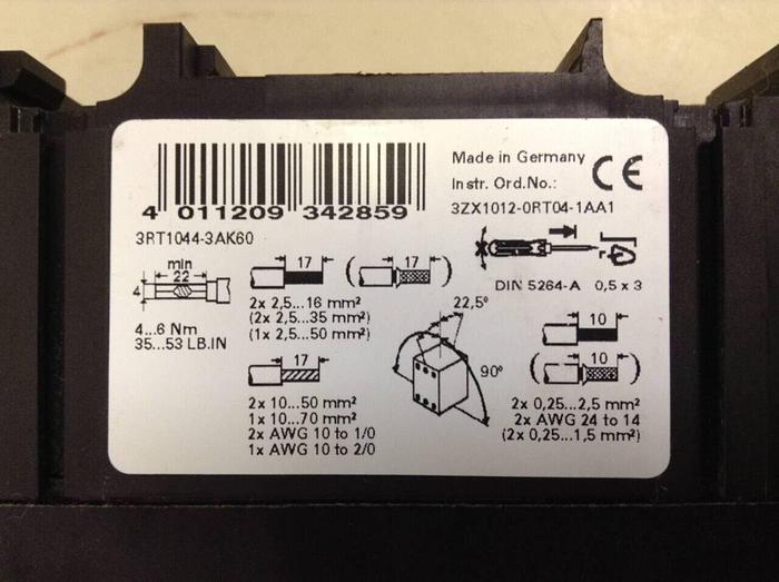 Used SIEMENS Contactor 3RT1 044-3AK60 #86452