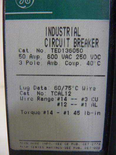 Used GE 50 Amp Circuit Breaker TED136050 #51612