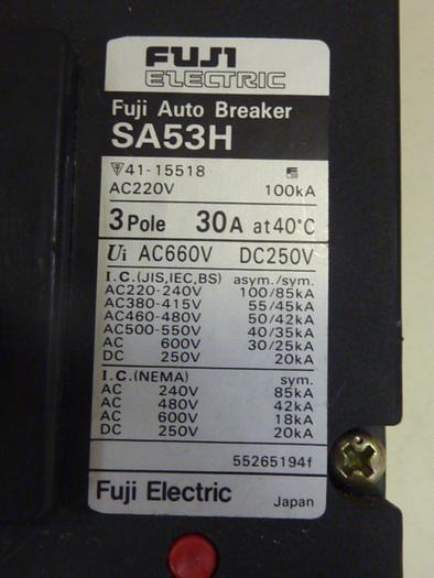 Used FUJI ELECTRIC 30 Amp Circuit Breaker SA53H-30 #46824