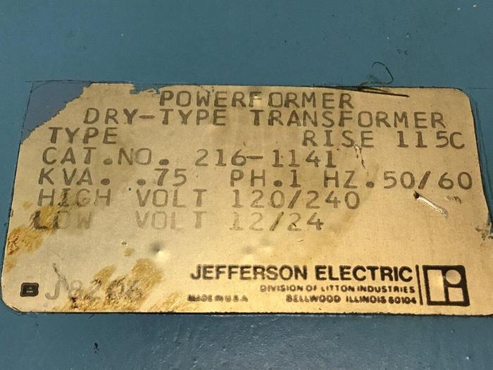 Used JEFFERSON ELECTRIC .75 kVA Transformer 216-1141 #131416