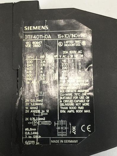 Used SIEMENS Contactor 3TF4011-0A #103476