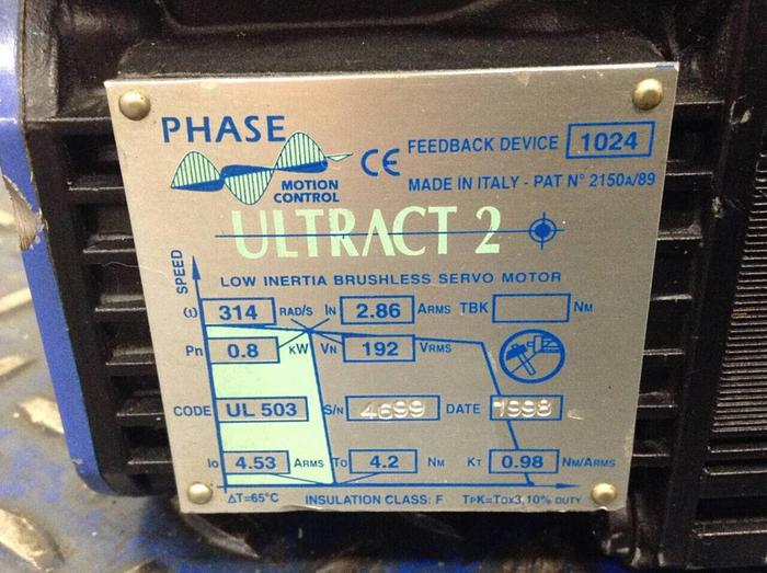 Used PHASE MOTION CONTROL Ultract 2 Brushless Servo Motor UL 503 #77178