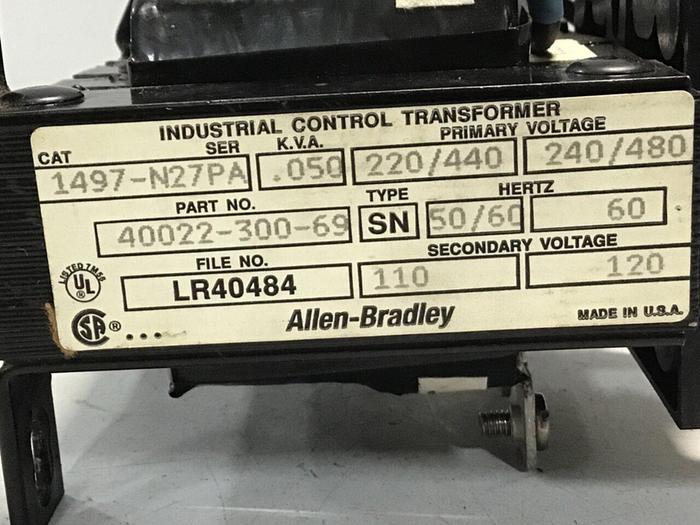 Used ALLEN BRADLEY Industrial Transformer 1497-N27P SER A #120808