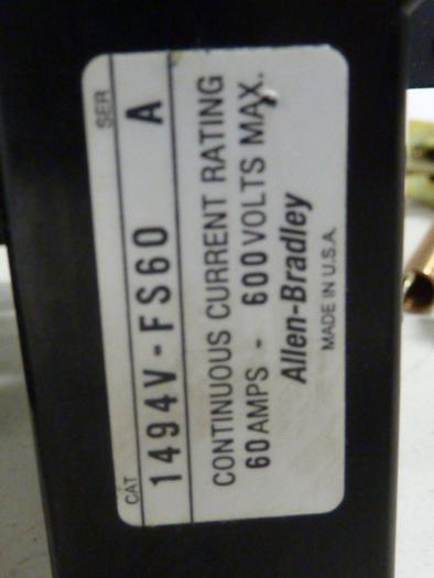 Used ALLEN BRADLEY 60 Amp Disconnect Switch 1494V-DS60 SER A #57443