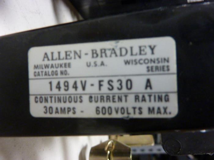 Used ALLEN BRADLEY 30 Amp Disconnect Switch 1494V-DS30 SER A #57411