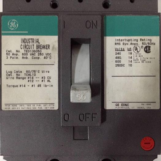 Used GE 50 Amp Circuit Breaker TED136050 #90187
