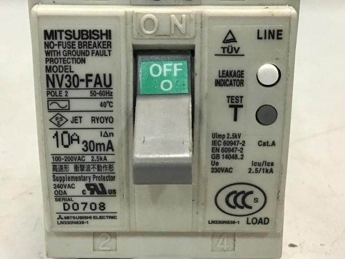 Used MITSUBISHI Circuit Breaker 10 Amp NV30-FAU #119673