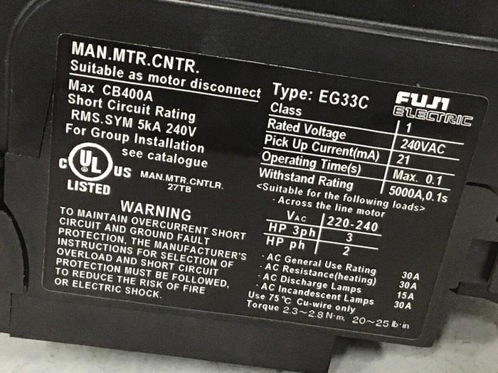 Used FUJI ELECTRIC 30 Amp Circuit Breaker EG33C EB3AEC-030B #125105