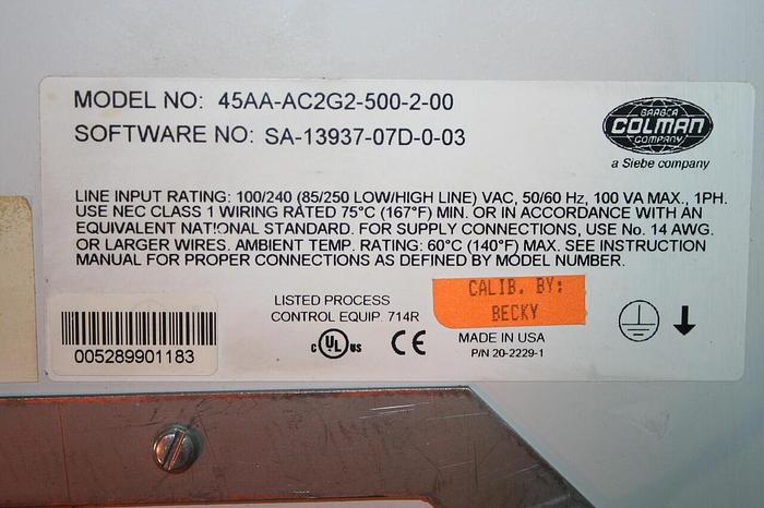 Used BARBER COLMAN Control Card Rack 45AA-AC2G2-500-2-00 USED