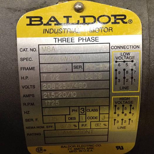 Used BALDOR 7.5 HP Motor M8A Used