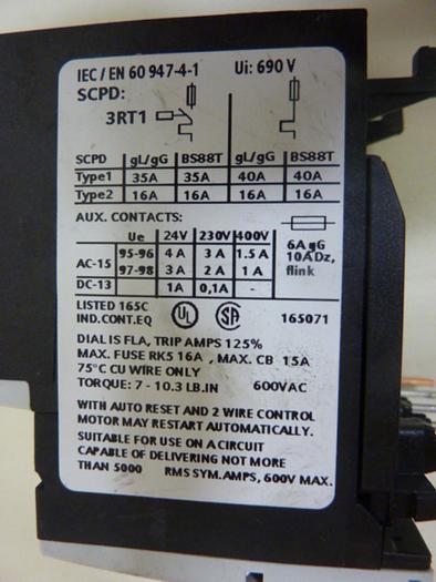 Used SIEMENS Overload Relay 3RU1116-1EB0 #50746