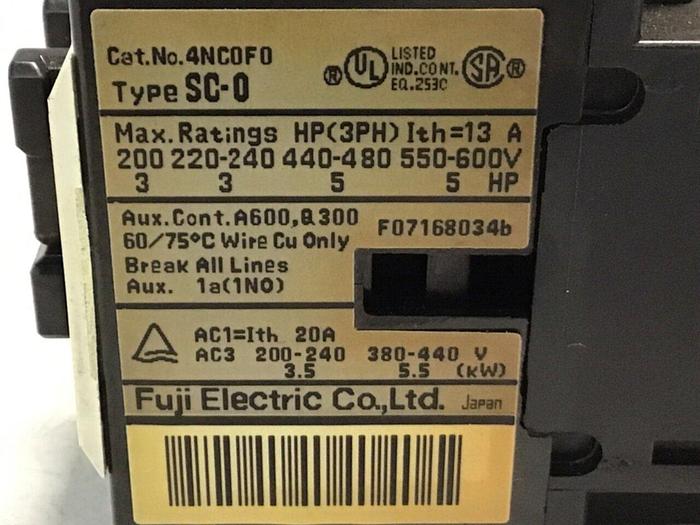 Used FUJI ELECTRIC Contactor SC-0 4NC0F0 #125451